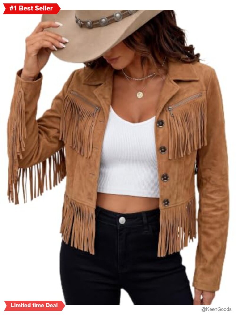 Faux Suede Fringe Western Jacket Button Down Cropped